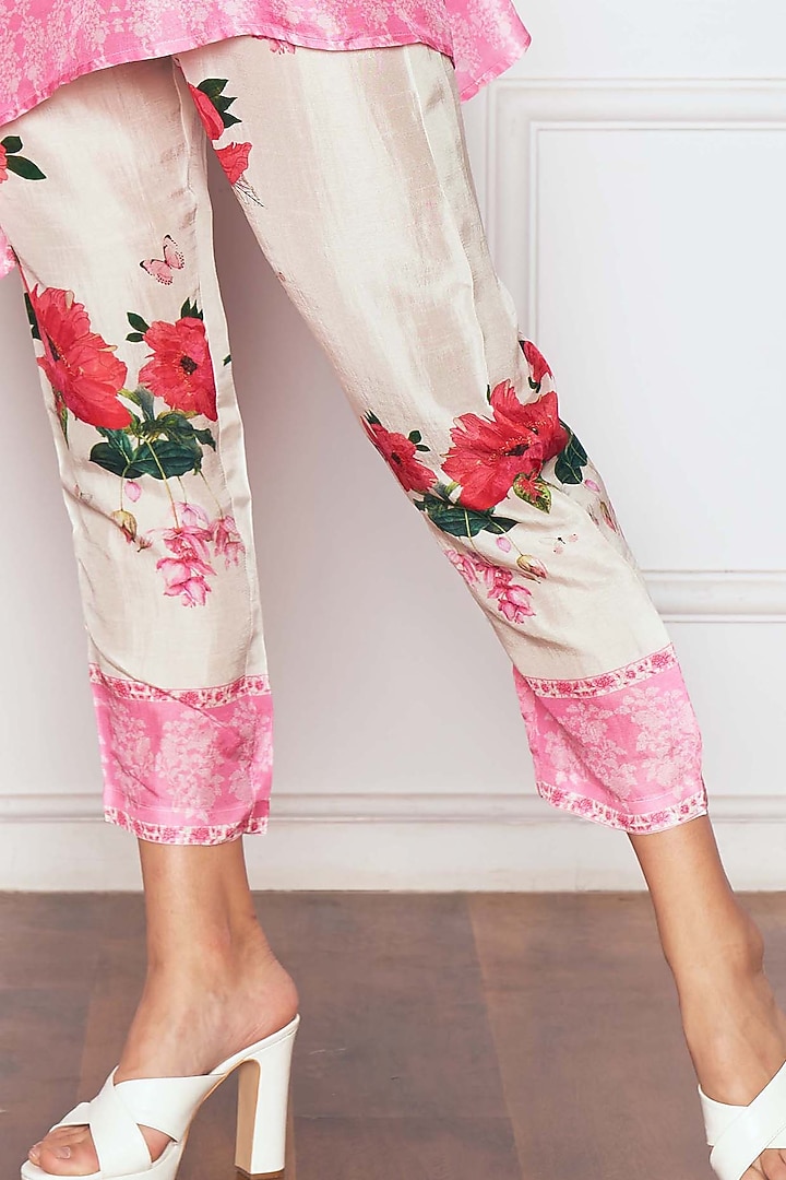 Pink Dupion Silk Floral Printed Tunic Set by Sakshi Girri at Pernia's Pop Up Shop