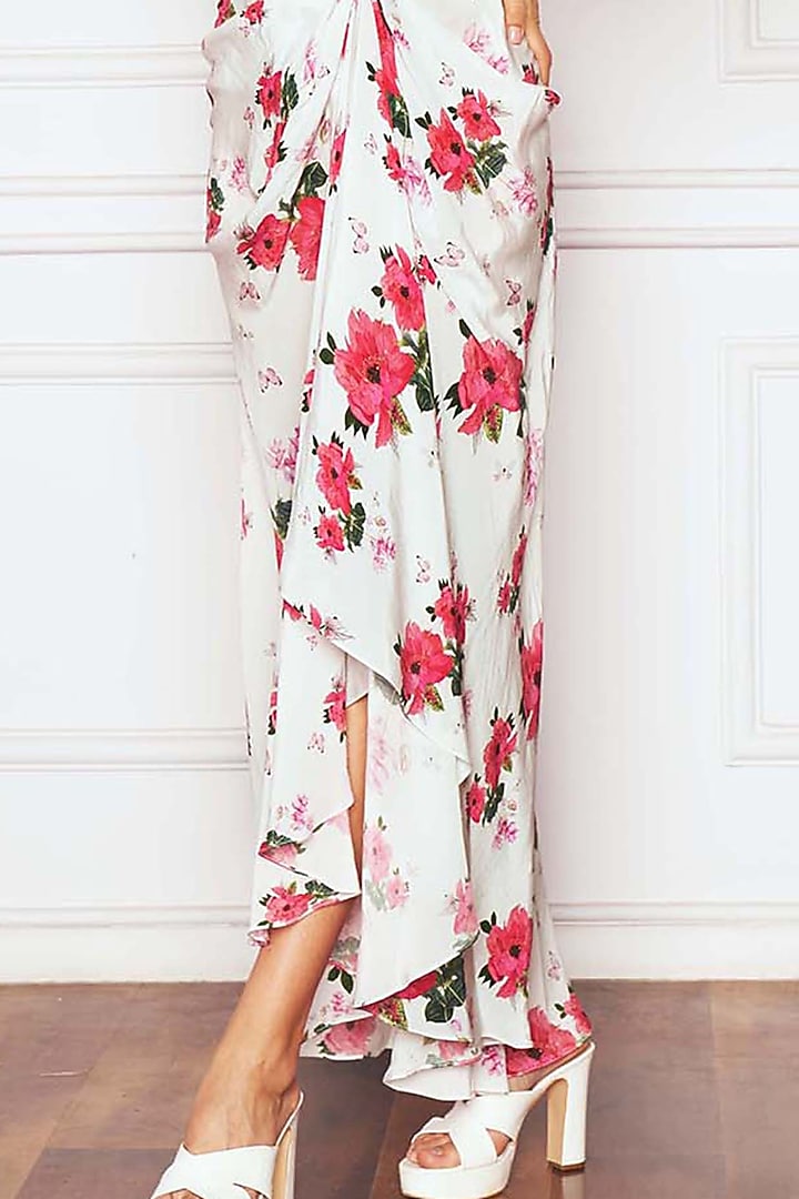 Ivory Crepe Floral Printed Skirt Set by Sakshi Girri at Pernia's Pop Up Shop