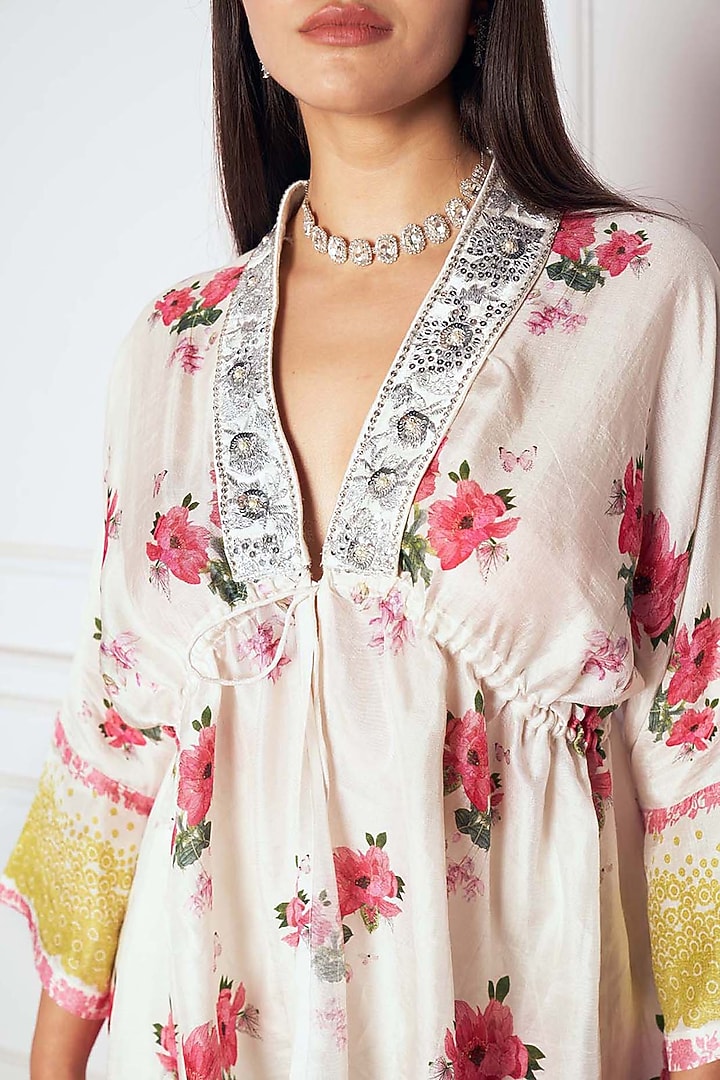 Ivory Mashru Satin Floral Printed Co-Ord Set by Sakshi Girri at Pernia's Pop Up Shop