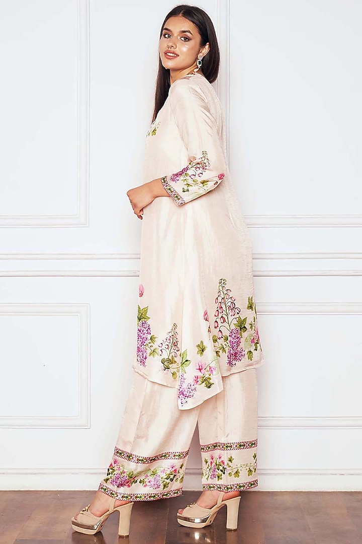 Ivory Dupion Silk Floral Printed Kurta Set by Sakshi Girri at Pernia's Pop Up Shop