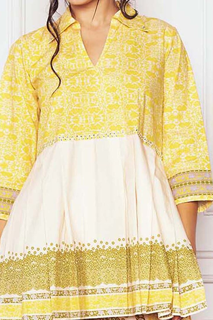 Yellow Cotton Poplin & Crepe Printed Co-Ord Set by Sakshi Girri at Pernia's Pop Up Shop