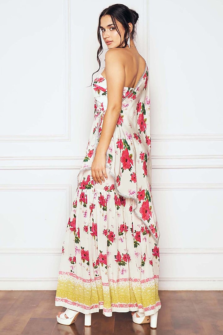 Ivory Crepe Floral Printed Party Wear Sharara Set by Sakshi Girri at Pernia's Pop Up Shop