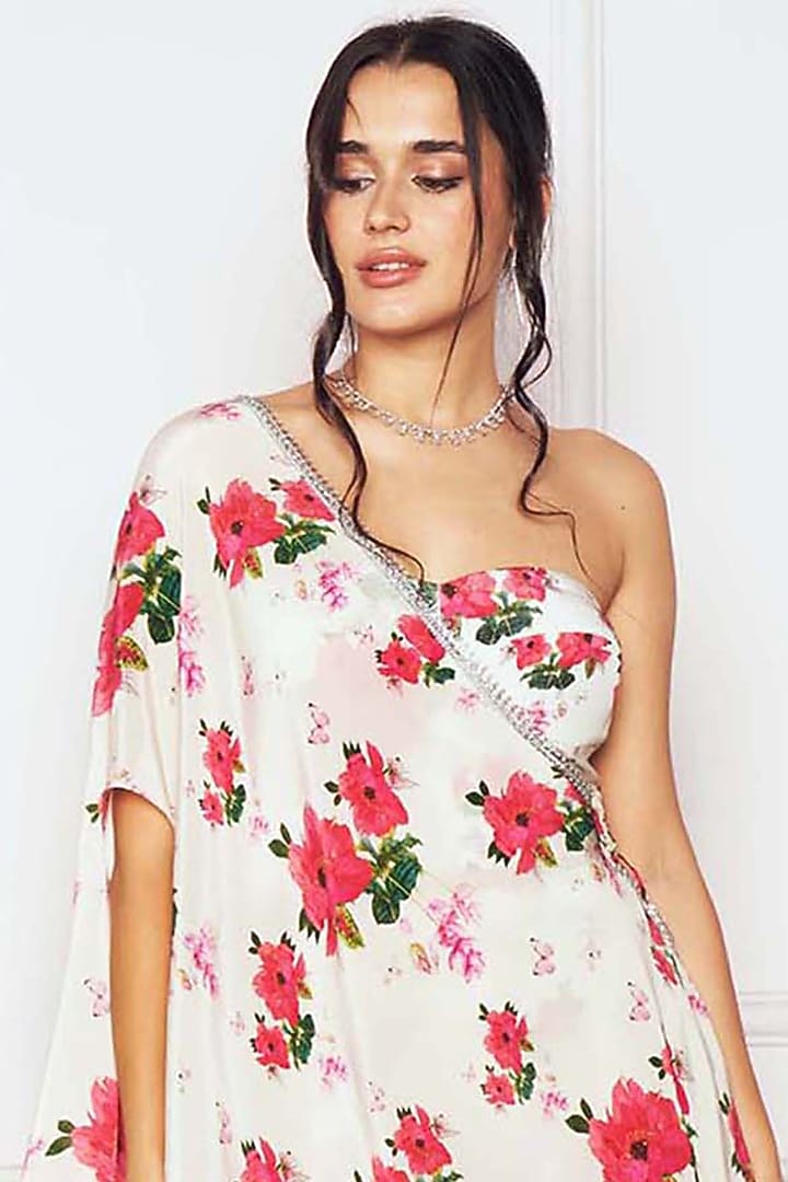 Ivory Crepe Floral Printed Party Wear Sharara Set by Sakshi Girri at Pernia's Pop Up Shop