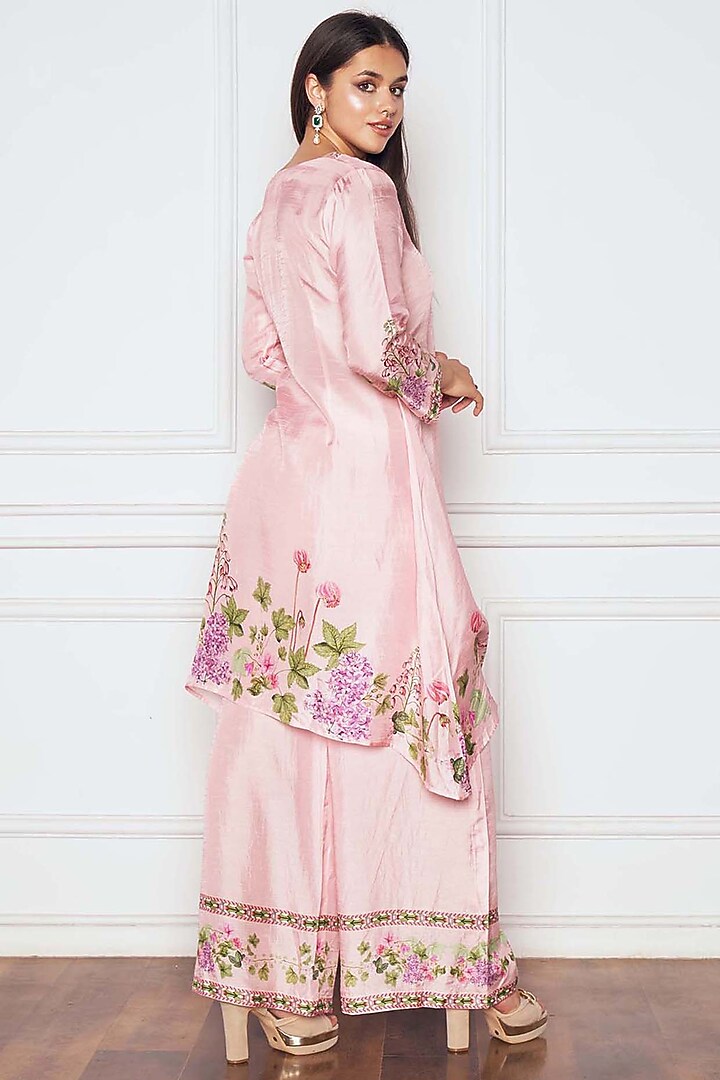 Blush Pink Dupion Silk Floral Printed Kurta Set by Sakshi Girri at Pernia's Pop Up Shop