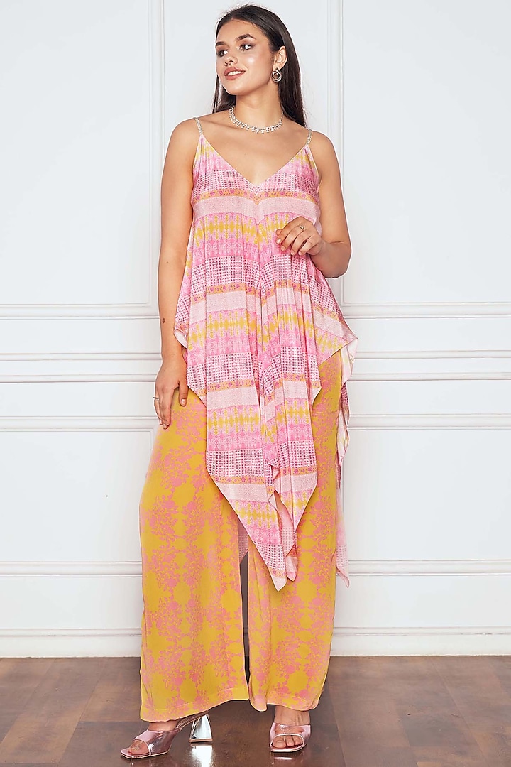 Pink Crepe Printed Tunic Set by Sakshi Girri