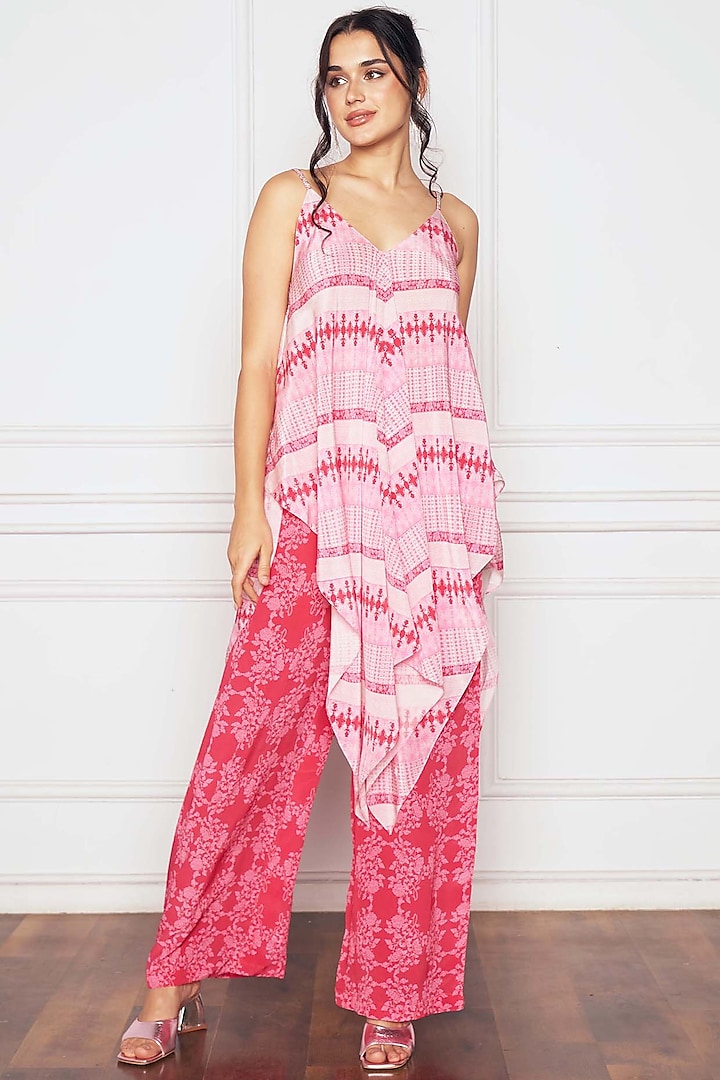 Hot Pink Crepe Printed Tunic Set by Sakshi Girri