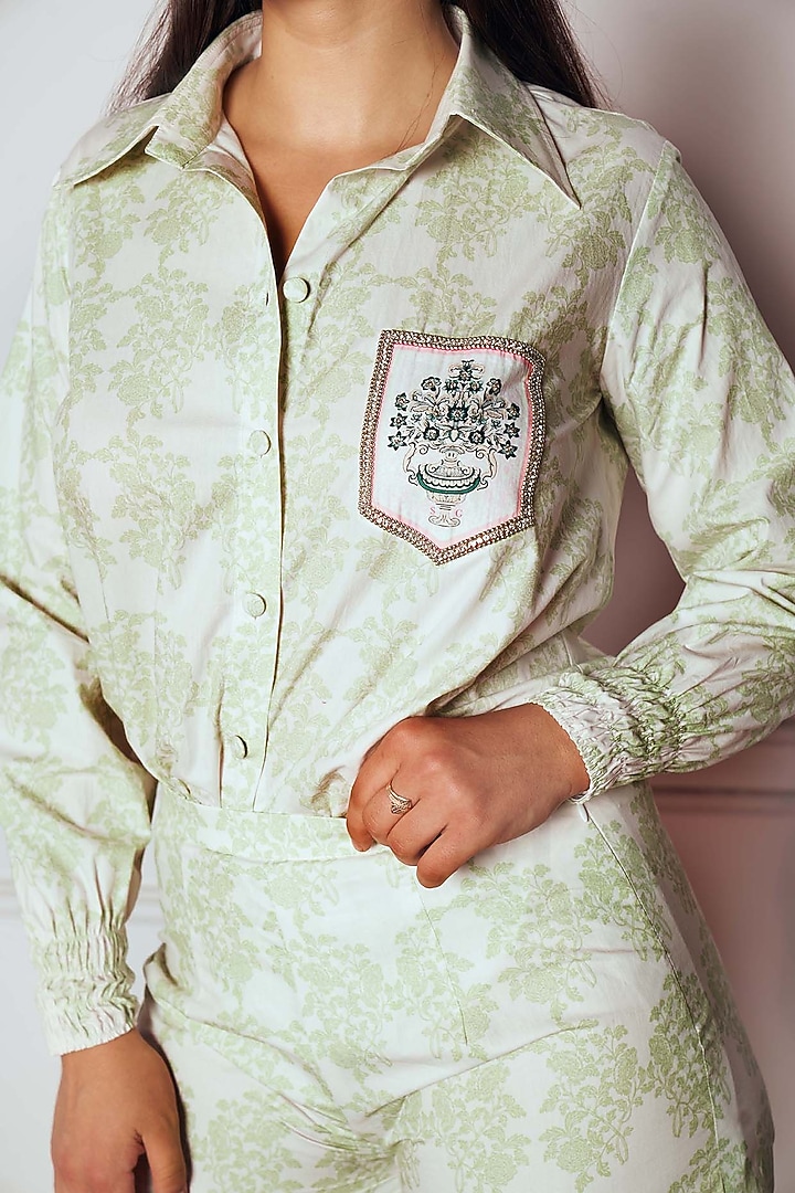 Mint Cotton Poplin Printed Co-Ord Set by Sakshi Girri at Pernia's Pop Up Shop