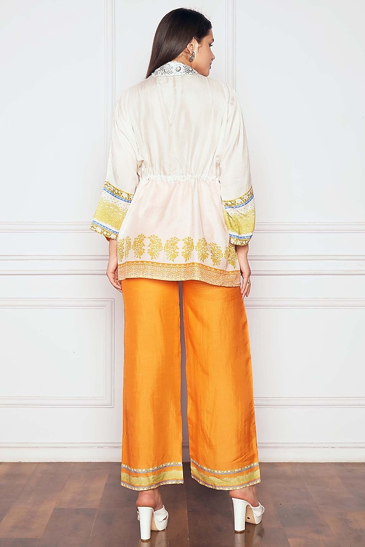 Bright Tangerine Dupion Silk Pant Set by Sakshi Girri at Pernia's Pop Up Shop