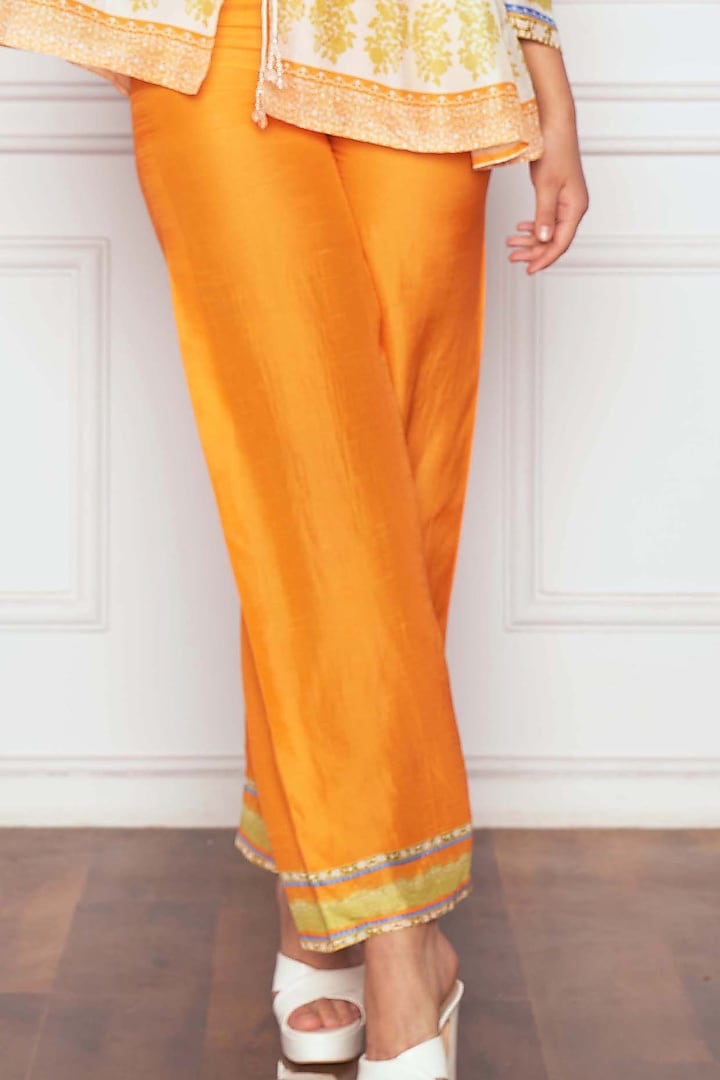 Bright Tangerine Dupion Silk Pant Set by Sakshi Girri at Pernia's Pop Up Shop
