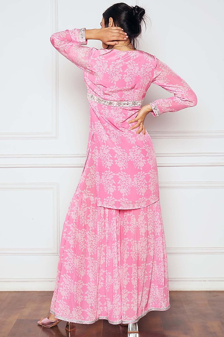 Pink Crepe Readymade Sharara Set