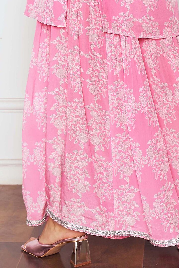 Pink Crepe Floral Printed Party Wear Sharara Set by Sakshi Girri at Pernia's Pop Up Shop