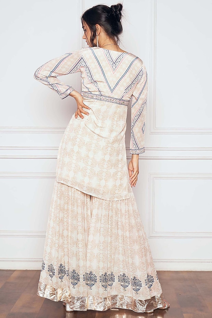 Ivory Crepe Floral Printed Party Wear Sharara Set by Sakshi Girri at Pernia's Pop Up Shop