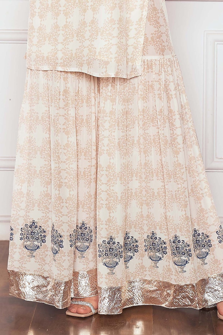 Ivory Crepe Floral Printed Party Wear Sharara Set by Sakshi Girri at Pernia's Pop Up Shop