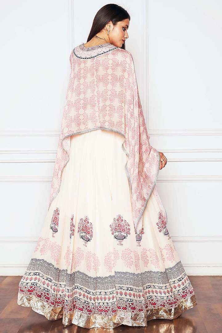 Ivory Chiffon & Crepe Motif Printed Wedding Lehenga Set by Sakshi Girri at Pernia's Pop Up Shop