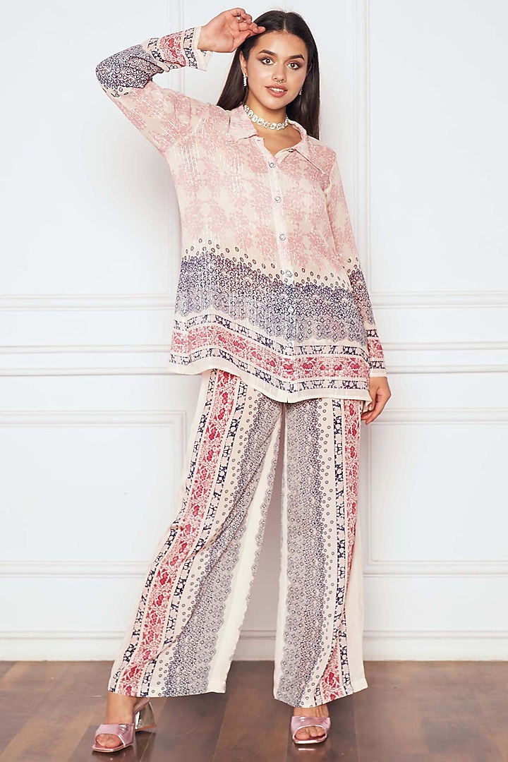Blush Pink Georgette & Crepe Printed Co-Ord Set by Sakshi Girri at Pernia's Pop Up Shop