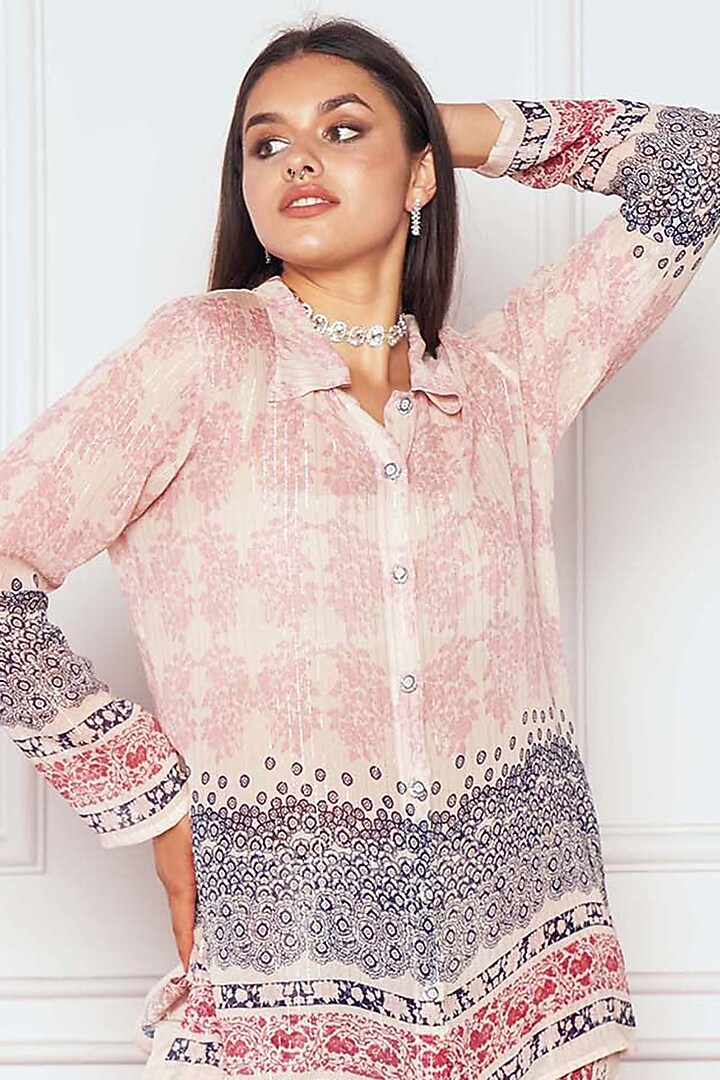 Blush Pink Georgette & Crepe Printed Co-Ord Set by Sakshi Girri at Pernia's Pop Up Shop