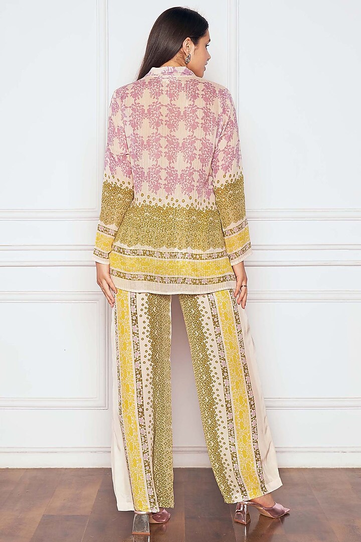 Olive Green & Mauve Georgette Printed Co-Ord Set by Sakshi Girri at Pernia's Pop Up Shop