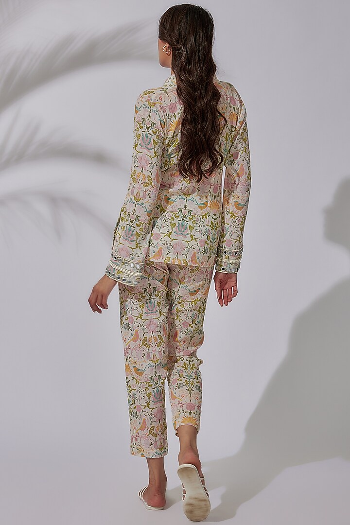 Multi-Colored Cotton Wrinkle Printed & Embellished Co-Ord Set by Sakshi Girri at Pernia's Pop Up Shop