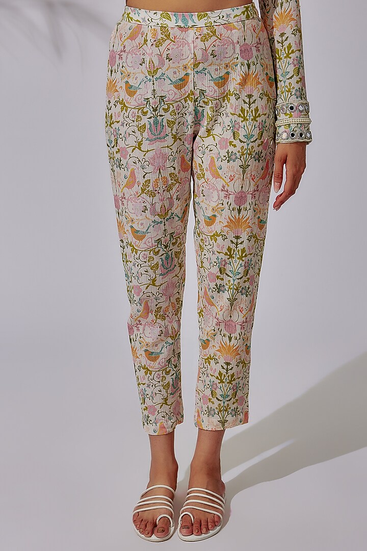 Multi-Colored Cotton Wrinkle Printed & Embellished Co-Ord Set by Sakshi Girri at Pernia's Pop Up Shop