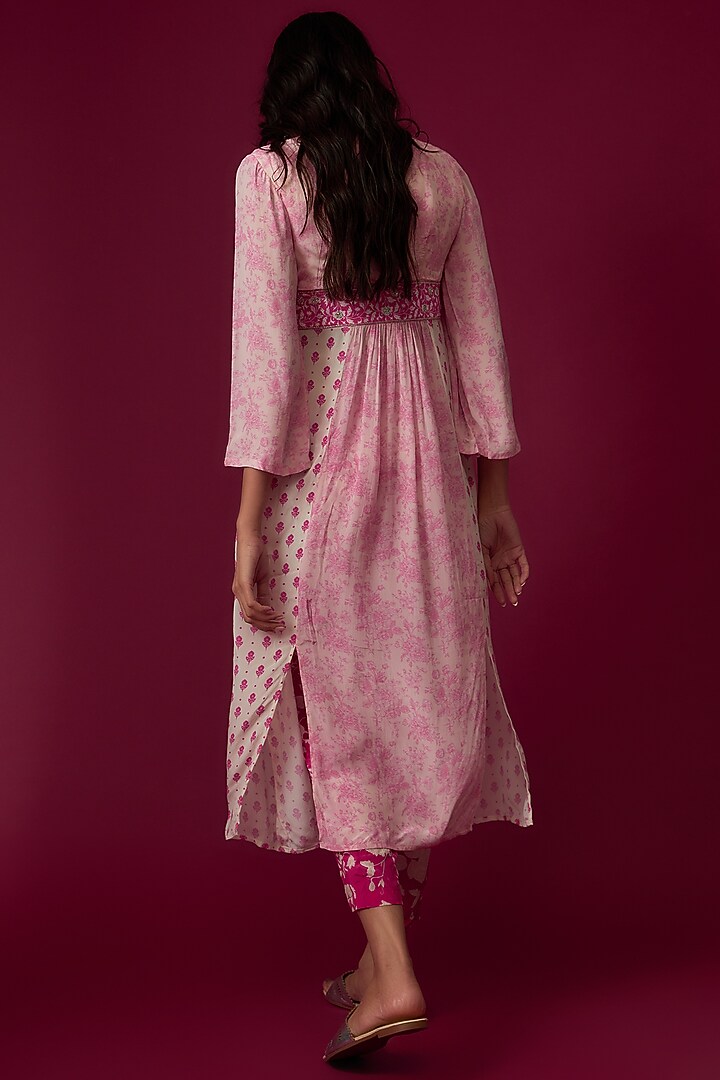 Pink Natural Crepe Floral Printed Tunic Set by Sakshi Girri at Pernia's Pop Up Shop