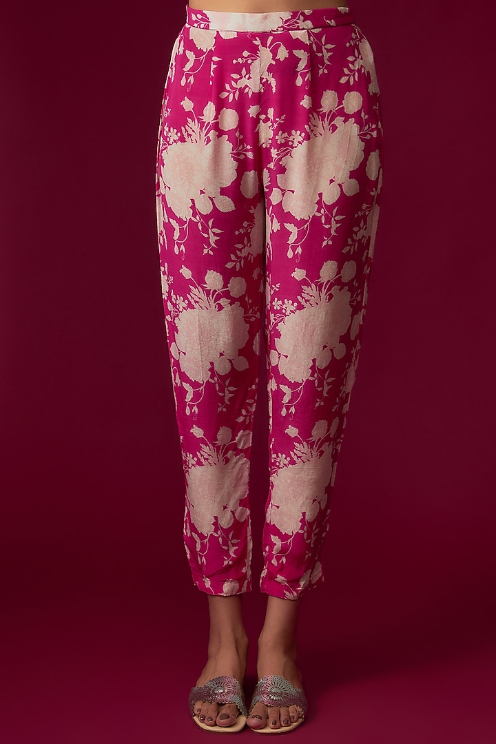 Pink Natural Crepe Floral Printed Tunic Set by Sakshi Girri at Pernia's Pop Up Shop