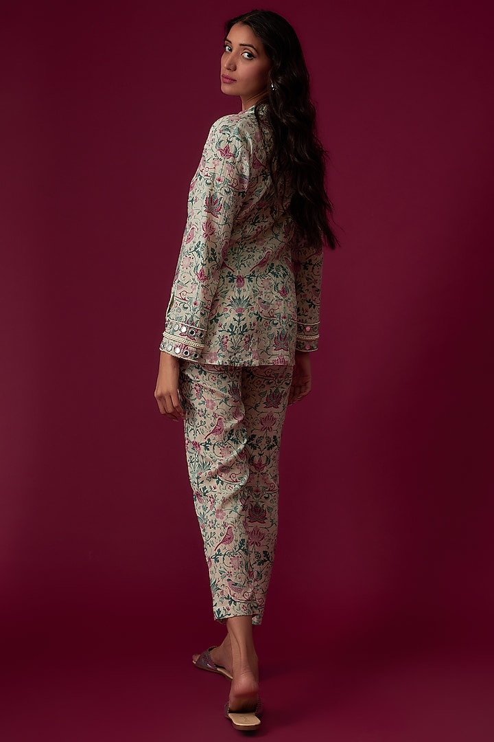 Multi-Colored Cotton Wrinkle Printed & Embellished Co-Ord Set by Sakshi Girri at Pernia's Pop Up Shop