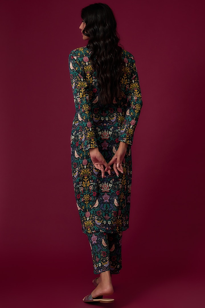 Multi-Colored Cotton Wrinkle Printed & Embroidered Long Jacket Set by Sakshi Girri at Pernia's Pop Up Shop