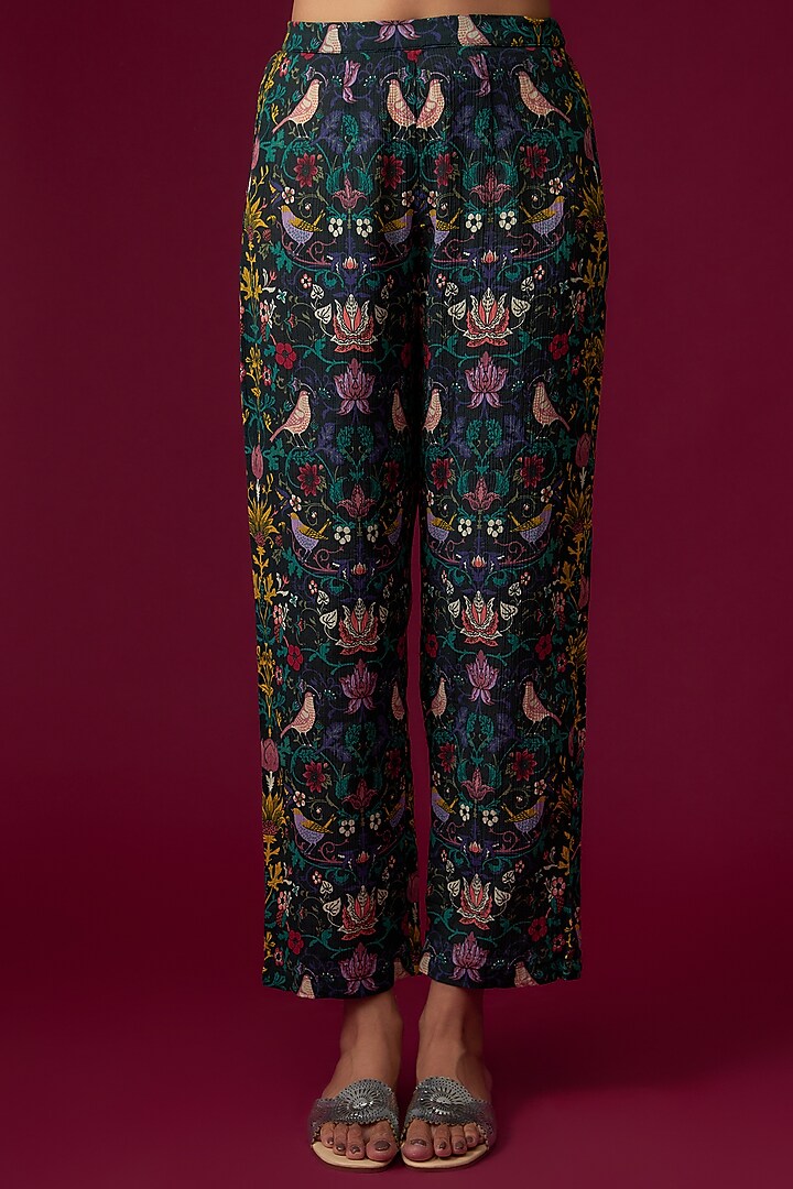 Multi-Colored Cotton Wrinkle Printed & Embroidered Long Jacket Set by Sakshi Girri at Pernia's Pop Up Shop