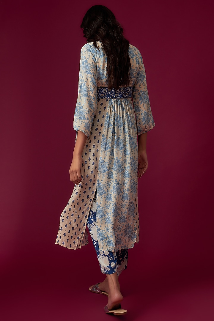 Blue Natural Crepe Printed Tunic Set by Sakshi Girri at Pernia's Pop Up Shop
