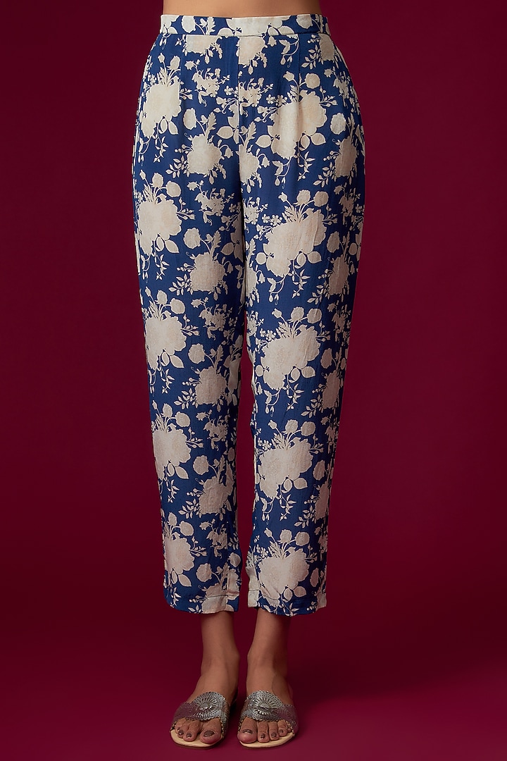 Blue Natural Crepe Printed Tunic Set by Sakshi Girri at Pernia's Pop Up Shop