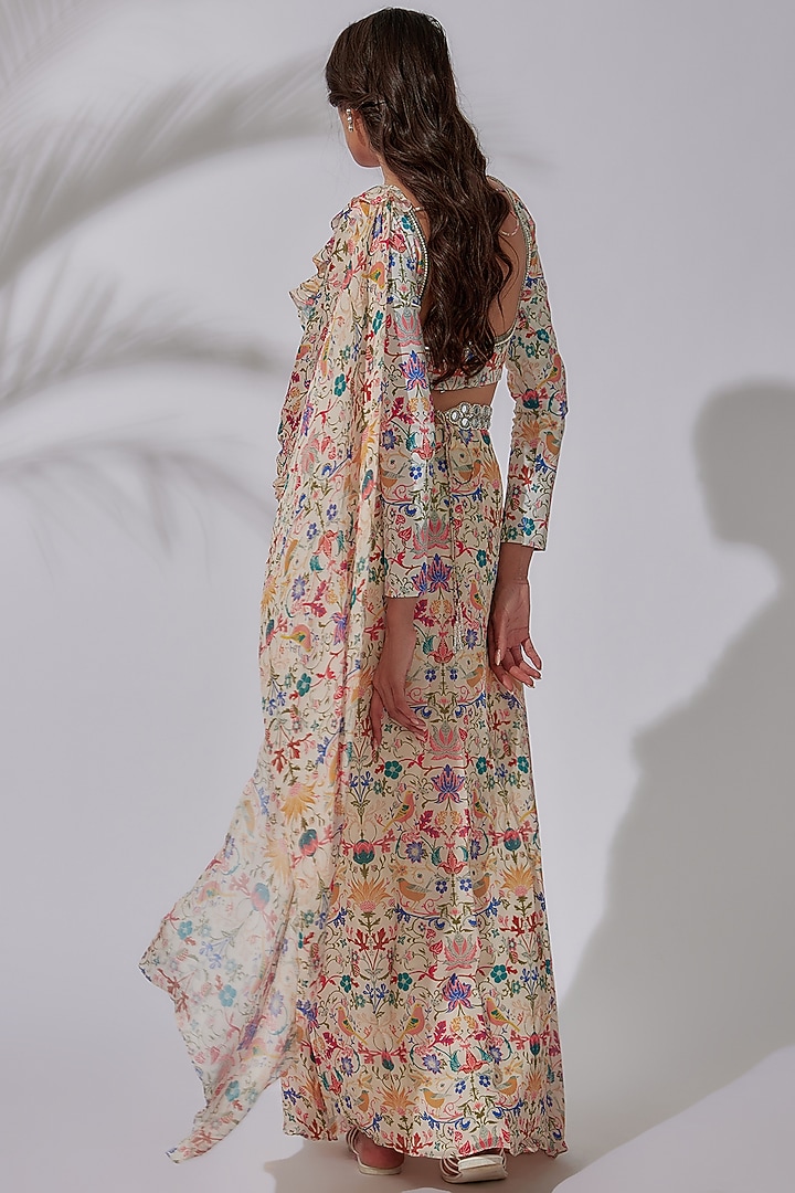 Multi-Colored Chiffon Printed Pre-Draped Party Wear Saree Set by Sakshi Girri at Pernia's Pop Up Shop