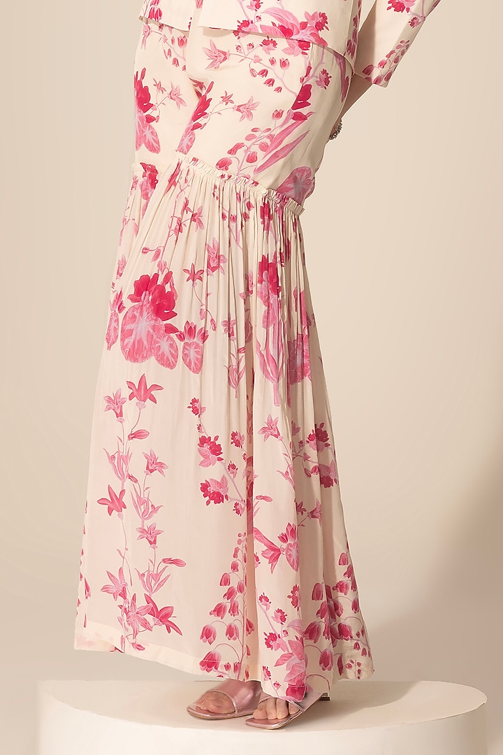 Ivory & Pink Crepe Botanical Printed Blazer Set by Sakshi Girri at Pernia's Pop Up Shop