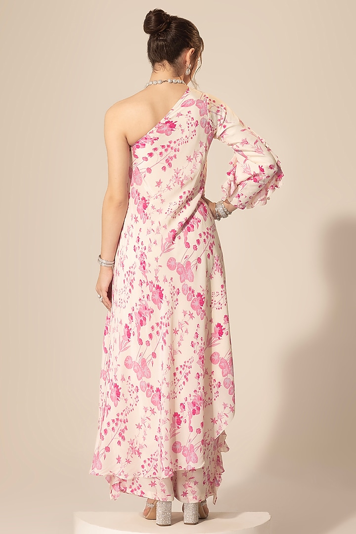 Ivory & Pink Crepe Botanical Printed Tunic Set by Sakshi Girri at Pernia's Pop Up Shop
