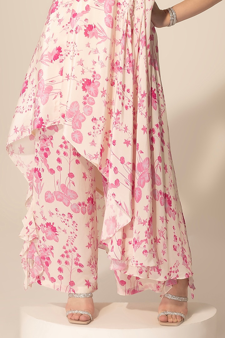 Ivory & Pink Crepe Botanical Printed Tunic Set by Sakshi Girri at Pernia's Pop Up Shop