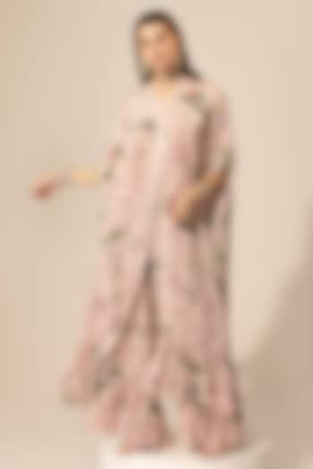 Blush Pink Crepe Botanical Printed & Embellished Kaftan Set by Sakshi Girri at Pernia's Pop Up Shop