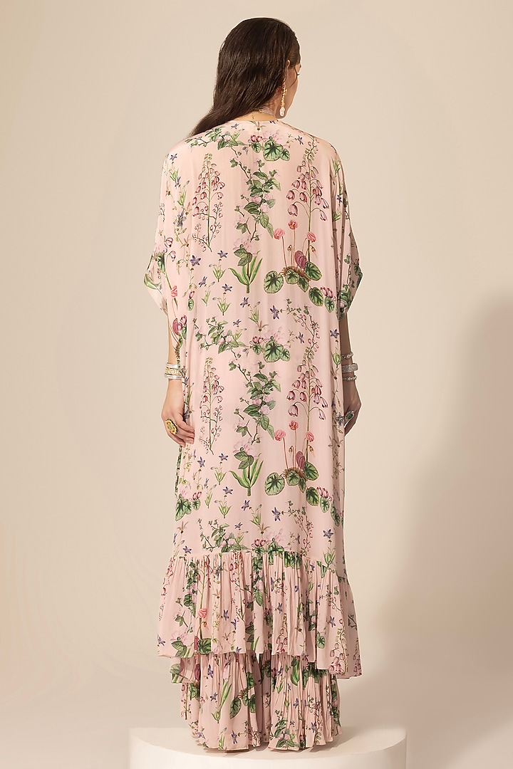 Blush Pink Crepe Botanical Printed & Embellished Kaftan Set by Sakshi Girri at Pernia's Pop Up Shop