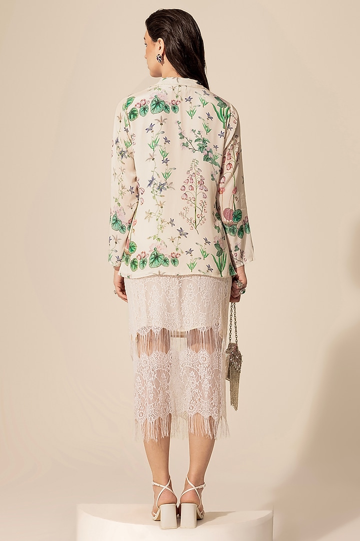 Ivory Chantilly Lace Midi Skirt Set by Sakshi Girri at Pernia's Pop Up Shop