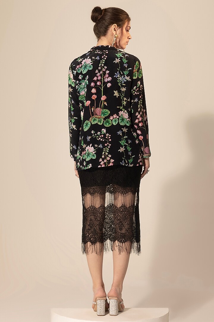 Black Chantilly Lace Midi Skirt Set by Sakshi Girri at Pernia's Pop Up Shop