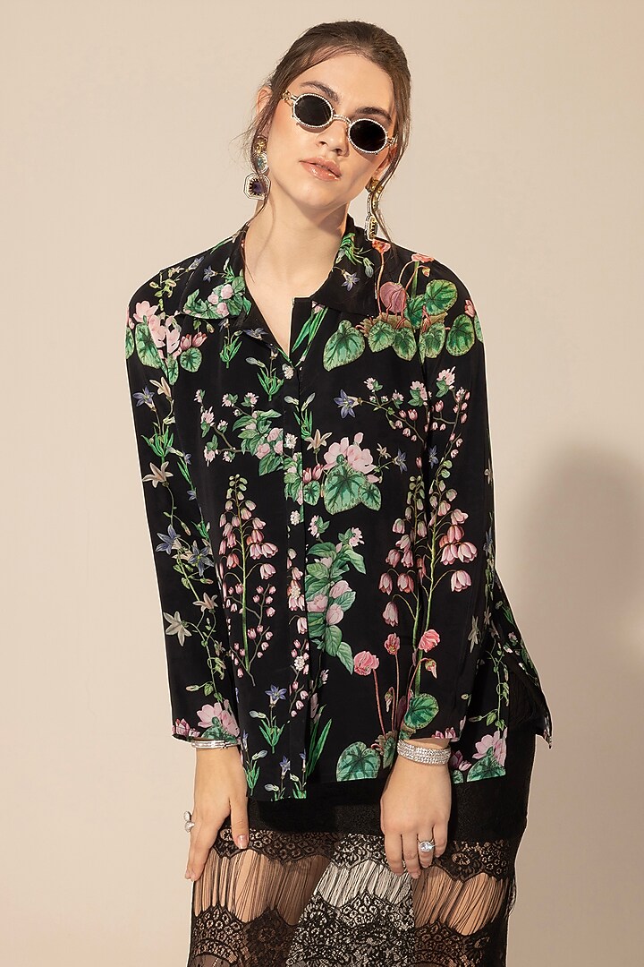 Black Chantilly Lace Midi Skirt Set by Sakshi Girri at Pernia's Pop Up Shop