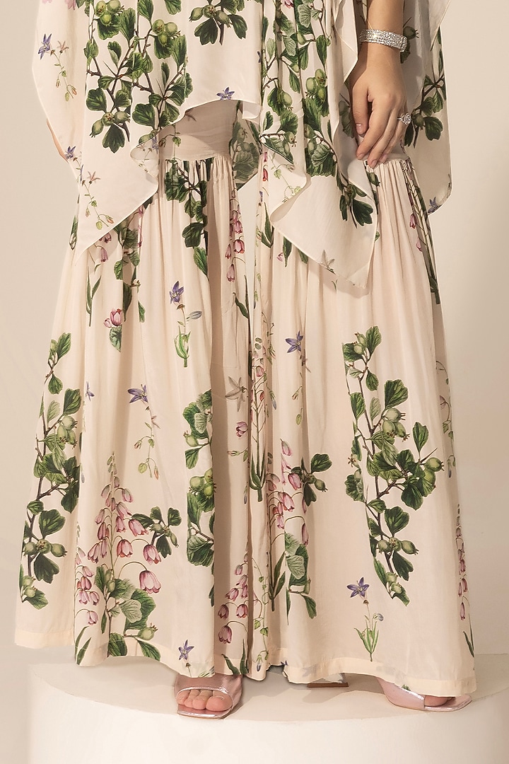 Ivory Crepe Botanical Printed Party Wear Sharara Set by Sakshi Girri at Pernia's Pop Up Shop