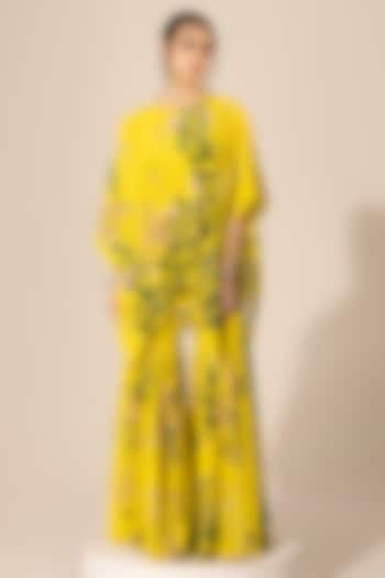 Yellow Crepe Botanical Printed Sharara Set by Sakshi Girri at Pernia's Pop Up Shop