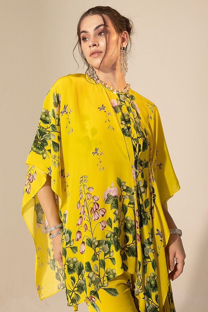 Yellow Crepe Botanical Printed Party Wear Sharara Set by Sakshi Girri at Pernia's Pop Up Shop