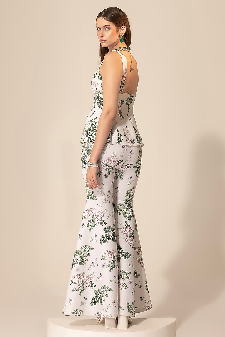 White Scuba Botanical Printed Wedding Sharara Set by Sakshi Girri at Pernia's Pop Up Shop