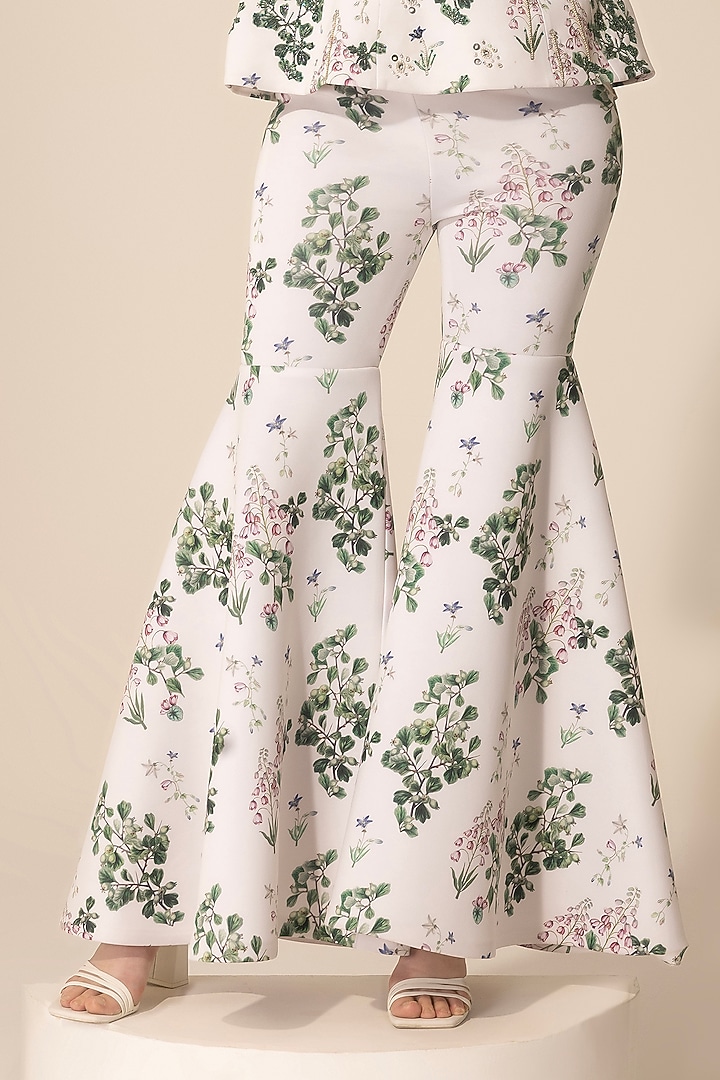 White Scuba Botanical Printed Wedding Sharara Set by Sakshi Girri at Pernia's Pop Up Shop