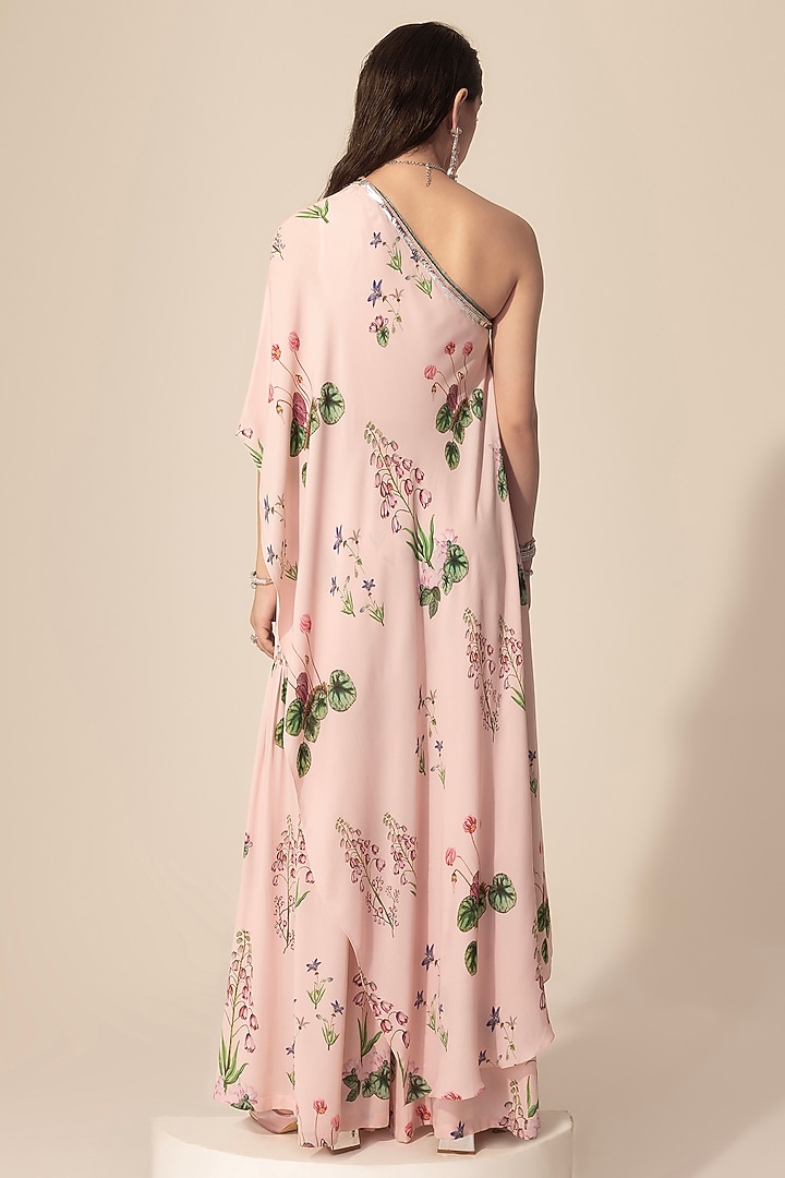 Blush Pink Double Georgette Botanical Printed Tunic Set by Sakshi Girri at Pernia's Pop Up Shop
