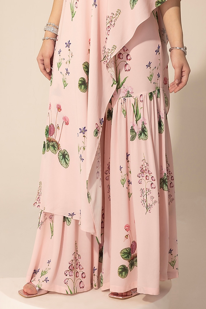 Blush Pink Double Georgette Botanical Printed Tunic Set by Sakshi Girri at Pernia's Pop Up Shop