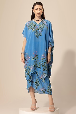 Blue Crepe Skirt Set by Sakshi Girri