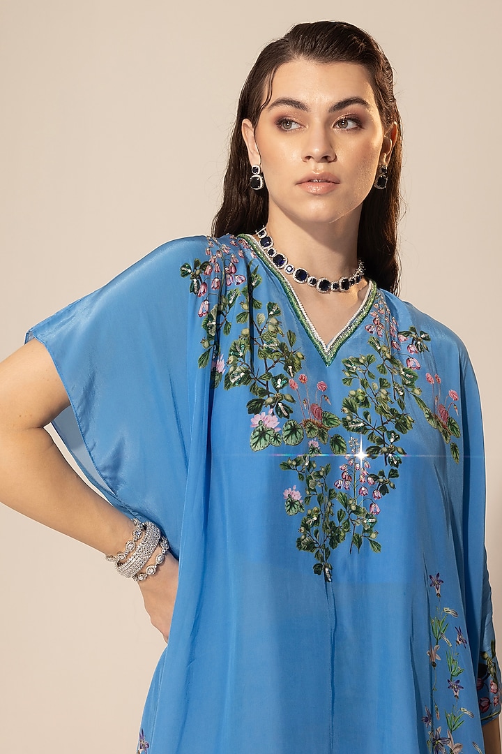 Blue Crepe Skirt Set by Sakshi Girri at Pernia's Pop Up Shop
