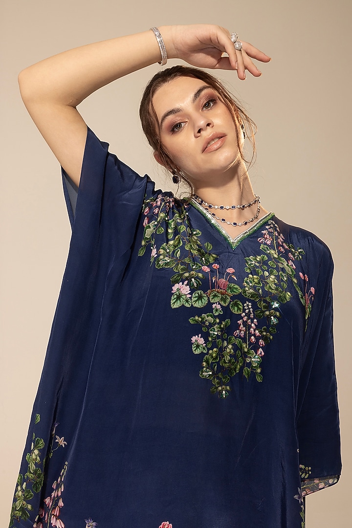 Navy Blue Crepe Skirt Set by Sakshi Girri at Pernia's Pop Up Shop