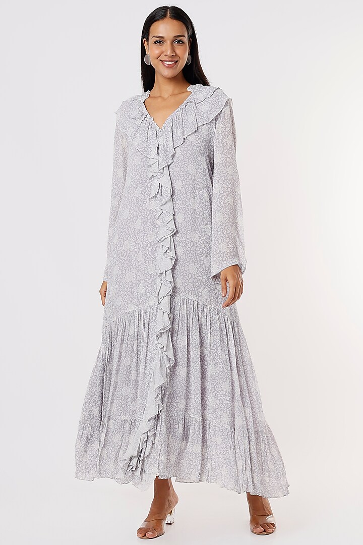 Lavender Printed Maxi Dress by Sakshi Girri